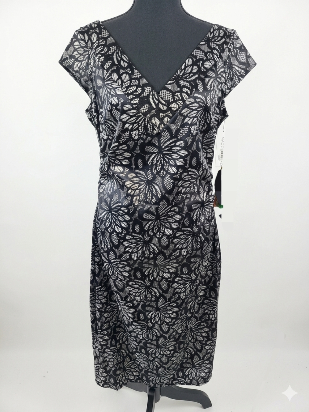 Maggy London Black and Ivory Floral Midi Dress